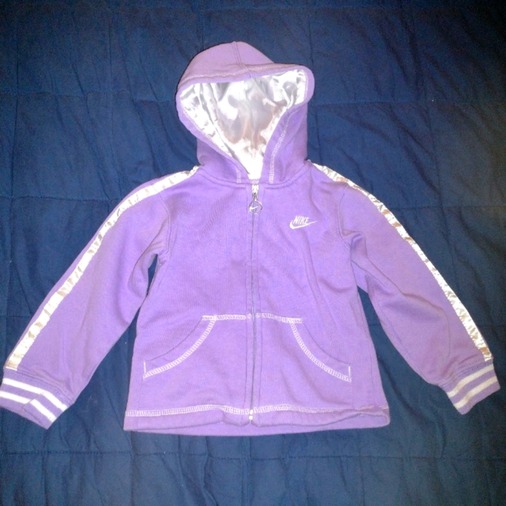 Nike Girl's Purple and Silver Zip Up Sweatshirt Size 3T